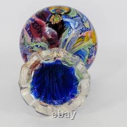 Vtg Murano Tutti Frutti Multi-Color Art Glass Vase Hand-Blown Blue Inside READ