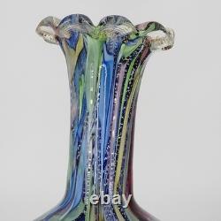 Vtg Murano Tutti Frutti Multi-Color Art Glass Vase Hand-Blown Blue Inside READ