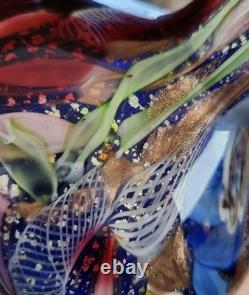 Vtg Murano Tutti Frutti Multi-Color Art Glass Vase Hand-Blown Blue Inside READ