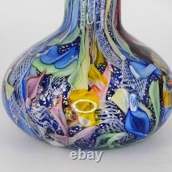 Vtg Murano Tutti Frutti Multi-Color Art Glass Vase Hand-Blown Blue Inside READ