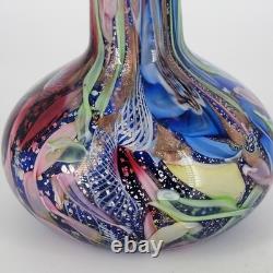 Vtg Murano Tutti Frutti Multi-Color Art Glass Vase Hand-Blown Blue Inside READ