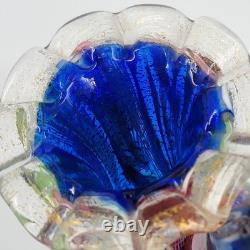 Vtg Murano Tutti Frutti Multi-Color Art Glass Vase Hand-Blown Blue Inside READ