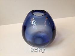 Vtg Per Lütken Holmegaard Sapphire Blue Mouth Blown Drop Vase 50s Danish Modern