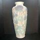 Vtg Phoenix Consolidated Glass Vase Blue Peonies Green Leaves Floral Satin 12.5