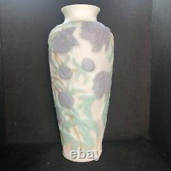 Vtg Phoenix Consolidated Glass Vase Blue Peonies Green Leaves Floral Satin 12.5