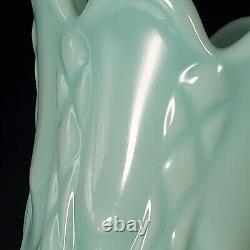 Vtg RARE Fostoria Frisco Aqua 8.75 Vase Lincoln Drape Swung Milk Glass Scallop