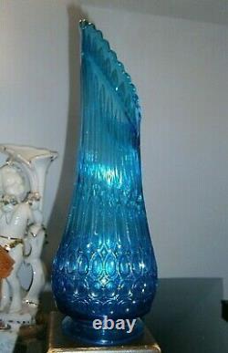 Vtg Rare L E Smith 1000 Eyes Simplicity Blue Swung Vase 15 VGC HTF