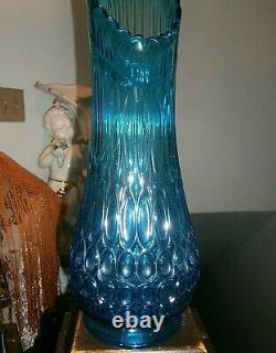 Vtg Rare L E Smith 1000 Eyes Simplicity Blue Swung Vase 15 VGC HTF