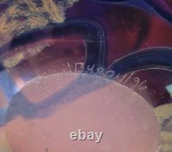 Vtg Signed J Byron Art Glass Vase Cranberry Turquoise Blue Rivers Gold 6 Signed