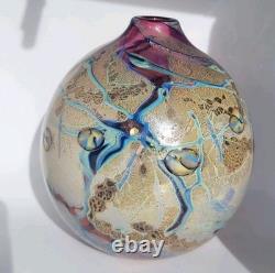 Vtg Signed J Byron Art Glass Vase Cranberry Turquoise Blue Rivers Gold 6 Signed
