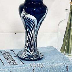 Vtg Steven Correia Signed Art Glass Vase Pulled Feather 5 Colbalt Blue 1979 MCM