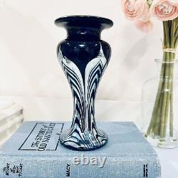 Vtg Steven Correia Signed Art Glass Vase Pulled Feather 5 Colbalt Blue 1979 MCM