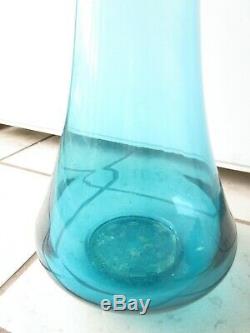 Vtg Swung Floor Vase Blue 46 1/2 TALL Skinny LE Smith Mid Century Art Glass