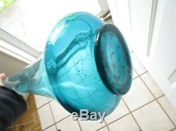 Vtg Swung Floor Vase Blue 46 1/2 TALL Skinny LE Smith Mid Century Art Glass