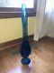 Vtg Vikin Swung Glass Peacock Blue Turquoise Mid Century Modern Vase 21 footed