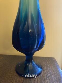 Vtg Vikin Swung Glass Peacock Blue Turquoise Mid Century Modern Vase 21 footed