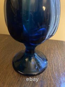 Vtg Vikin Swung Glass Peacock Blue Turquoise Mid Century Modern Vase 21 footed