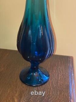 Vtg Vikin Swung Glass Peacock Blue Turquoise Mid Century Modern Vase 21 footed