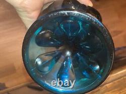 Vtg Vikin Swung Glass Peacock Blue Turquoise Mid Century Modern Vase 21 footed