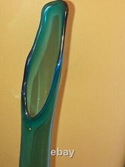 Vtg Vikin Swung Glass Peacock Blue Turquoise Mid Century Modern Vase 21 footed