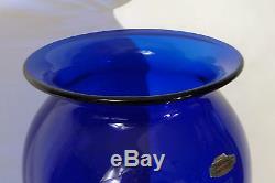 Vtg XL Blenko Hand Blown Glass Floor Vase 19+ Cobalt Blue Mid Century Tagged