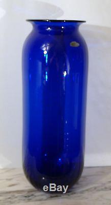Vtg XL Blenko Hand Blown Glass Floor Vase 19+ Cobalt Blue Mid Century Tagged