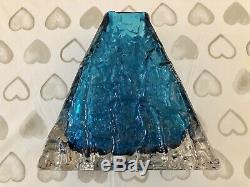 WHITEFRIARS GLASS PYRAMID VASE IN KINGFISHER BLUE C. 1960s CHARLES BAXTER