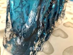 WHITEFRIARS GLASS PYRAMID VASE IN KINGFISHER BLUE C. 1960s CHARLES BAXTER