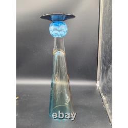 Waterford Evolutions Candle Holder Blue Blown Glass Vase