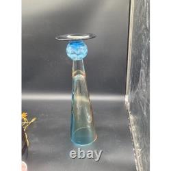 Waterford Evolutions Candle Holder Blue Blown Glass Vase