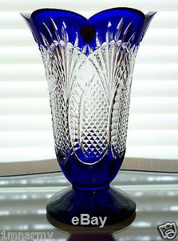 Waterford Jim O'leary Seahorse Collection Vase 10h, Cobalt Bue Cased Crystal