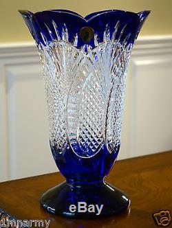 Waterford Jim O'leary Seahorse Collection Vase 10h, Cobalt Bue Cased Crystal