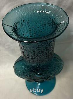 Wayne Husted Footed Teal Antigua Vase Stelvia Glass Empoli Italy 12-3/4 Embosse