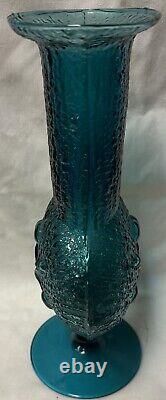 Wayne Husted Footed Teal Antigua Vase Stelvia Glass Empoli Italy 12-3/4 Embosse