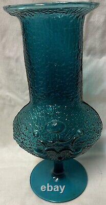 Wayne Husted Footed Teal Antigua Vase Stelvia Glass Empoli Italy 12-3/4 Embosse