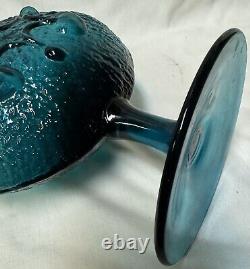 Wayne Husted Footed Teal Antigua Vase Stelvia Glass Empoli Italy 12-3/4 Embosse