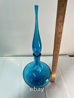 Wayne Husted Turquoise Blue Blenko Decanter, Mid Century Modern