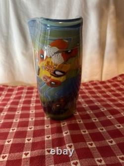 Wes Hunting Art Glass Colorfield Vessel Beautiful Greens Blues Signed 9