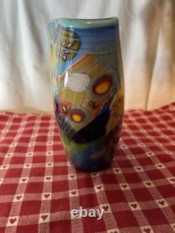 Wes Hunting Art Glass Colorfield Vessel Beautiful Greens Blues Signed 9