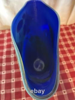 Wes Hunting Art Glass Colorfield Vessel Beautiful Greens Blues Signed 9
