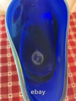 Wes Hunting Art Glass Colorfield Vessel Beautiful Greens Blues Signed 9