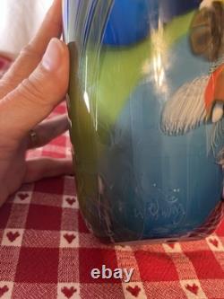Wes Hunting Art Glass Colorfield Vessel Beautiful Greens Blues Signed 9