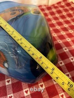 Wes Hunting Art Glass Colorfield Vessel Beautiful Greens Blues Signed 9