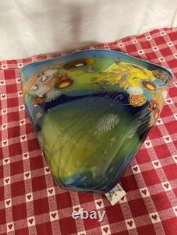 Wes Hunting Art Glass Colorfield Vessel Beautiful Greens Blues Signed 9