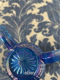 Westmoreland Carnival Glass Argonaut Footed Vase Rare Electric Blue Shell