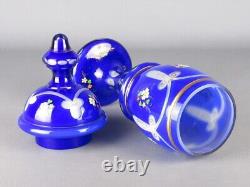 White Blue Glass Vase Engraved and Painted Vintage XX Century Ornament