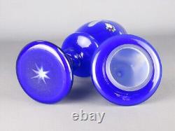 White Blue Glass Vase Engraved and Painted Vintage XX Century Ornament