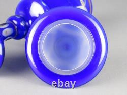 White Blue Glass Vase Engraved and Painted Vintage XX Century Ornament