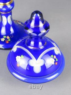 White Blue Glass Vase Engraved and Painted Vintage XX Century Ornament