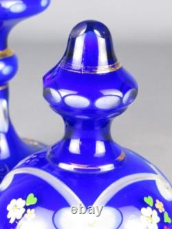 White Blue Glass Vase Engraved and Painted Vintage XX Century Ornament